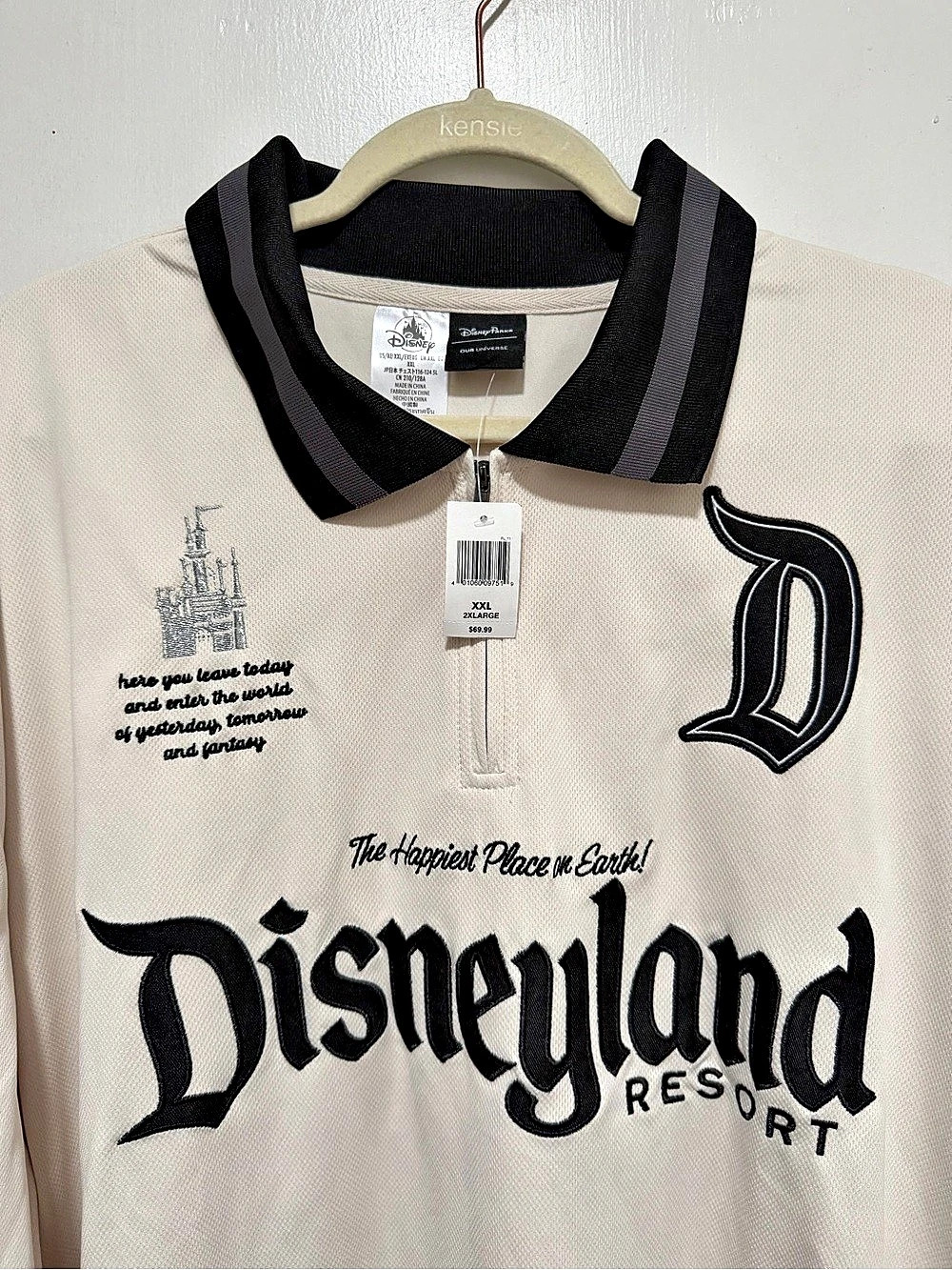 Disney Parks Disneyland Collared Shirt by Our Universe Polo Cream & Black XXL